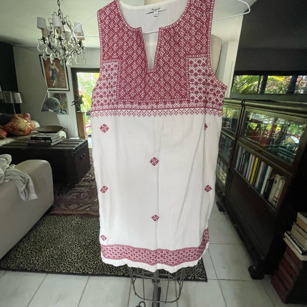 Madewell Pink and White Sheath Mini Dress Sleeveless Scoop Neck